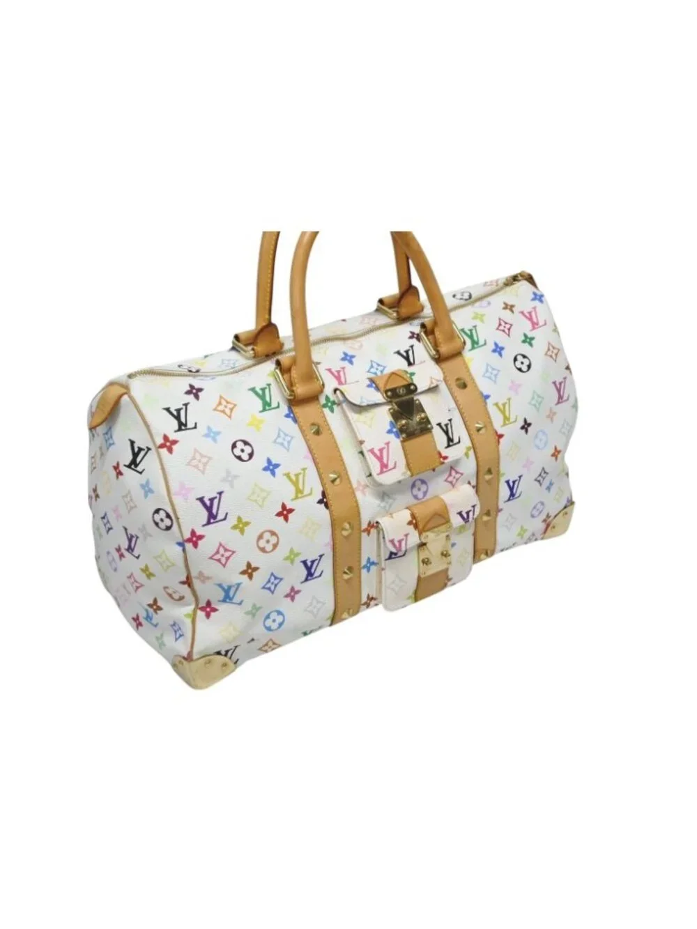 Louis Vuitton Keepall 45 Boston Bag Monogram Multicolor White Takashi Murakami